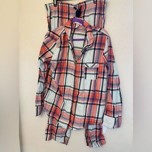 Victoria’s Secret red white plaid holiday Christmas pajama set flannel modal L